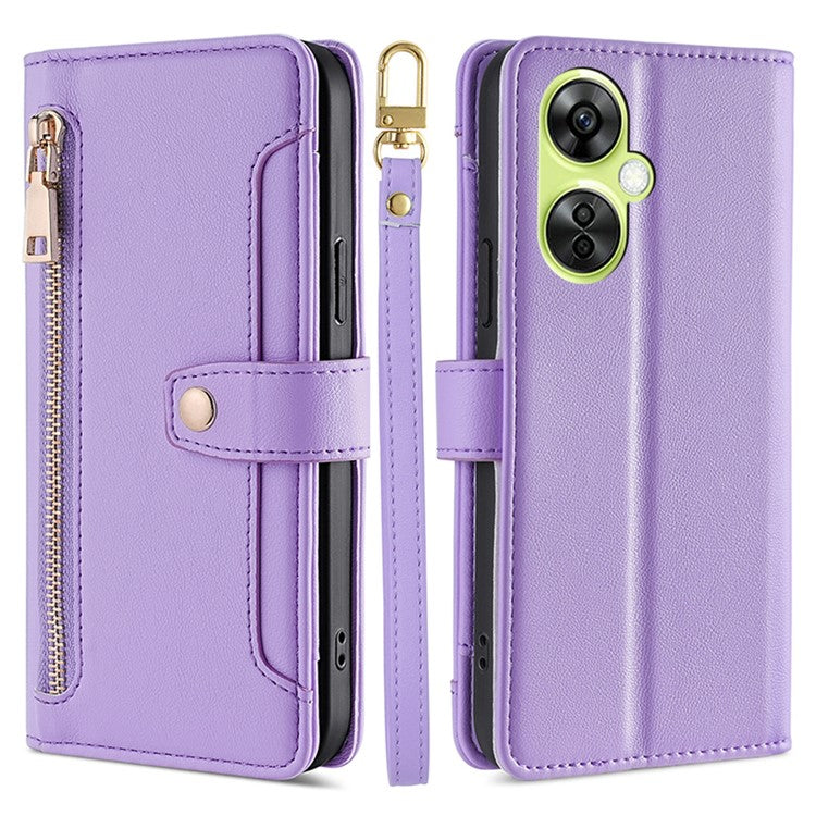 Leather Phone Cover for OnePlus Nord CE 3 Lite 5G / Nord N30 5G Horizontal Stand Wallet Case with Zipper Pocket - Purple
