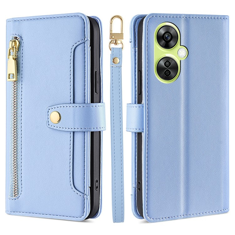 Leather Phone Cover for OnePlus Nord CE 3 Lite 5G / Nord N30 5G Horizontal Stand Wallet Case with Zipper Pocket - Blue
