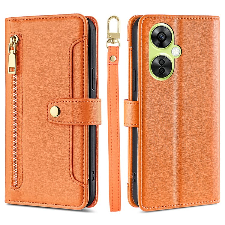 Leather Phone Cover for OnePlus Nord CE 3 Lite 5G / Nord N30 5G Horizontal Stand Wallet Case with Zipper Pocket - Orange