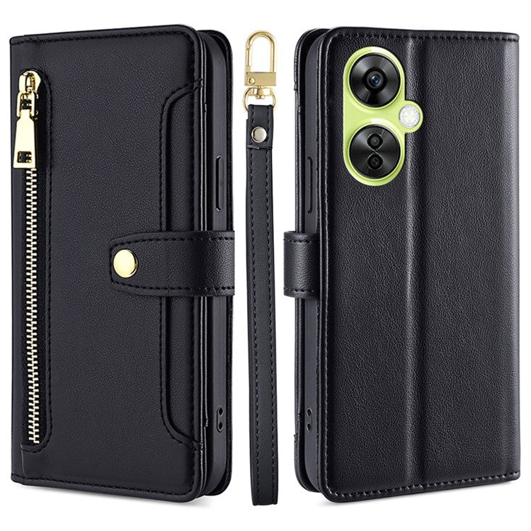 Leather Phone Cover for OnePlus Nord CE 3 Lite 5G / Nord N30 5G Horizontal Stand Wallet Case with Zipper Pocket - Black
