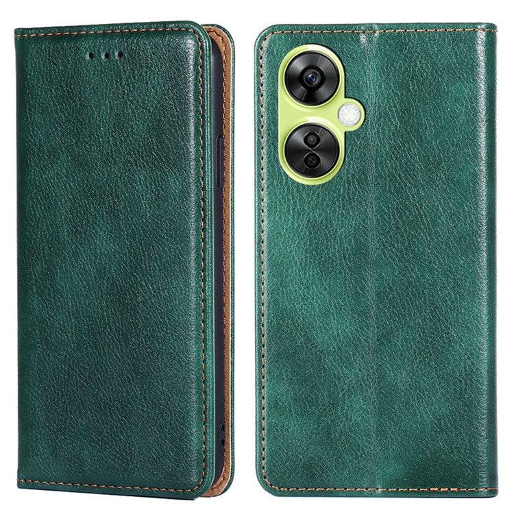 For OnePlus Nord CE 3 Lite 5G / Nord N30 5G Magnetic Closure Cover PU Leather Solid Color Wallet Smartphone Case with Stand - Green