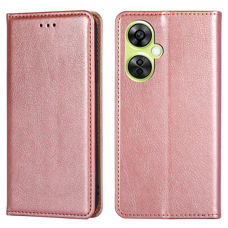 For OnePlus Nord CE 3 Lite 5G / Nord N30 5G Magnetic Closure Cover PU Leather Solid Color Wallet Smartphone Case with Stand - Rose Gold