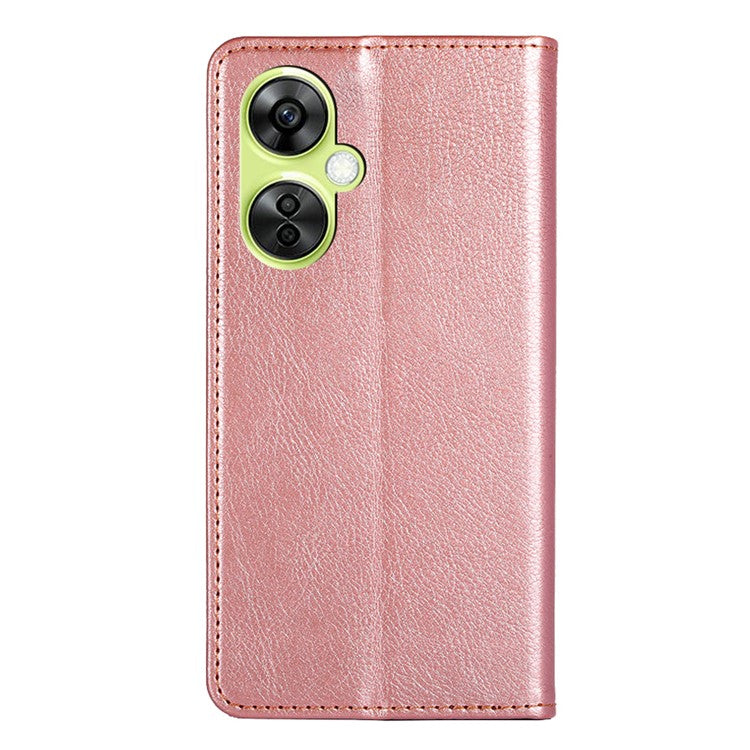 For OnePlus Nord CE 3 Lite 5G / Nord N30 5G Magnetic Closure Cover PU Leather Solid Color Wallet Smartphone Case with Stand - Rose Gold