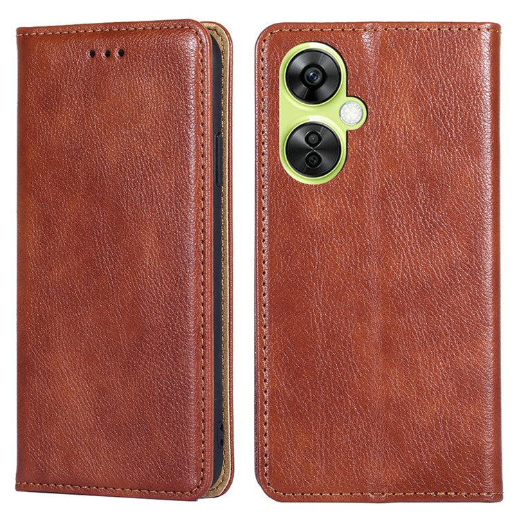 For OnePlus Nord CE 3 Lite 5G / Nord N30 5G Magnetic Closure Cover PU Leather Solid Color Wallet Smartphone Case with Stand - Brown