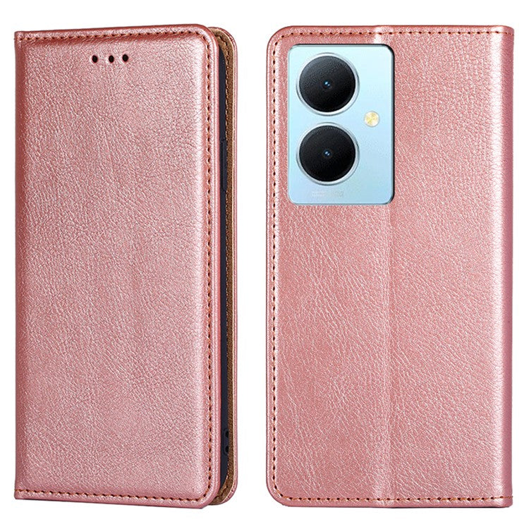 For vivo Y78+ 5G Solid Color Wallet PU Leather Case Stand Magnetic Closure Phone Cover - Rose Gold