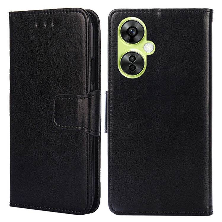 For OnePlus Nord CE 3 Lite 5G / Nord N30 5G Textured Leather Wallet Cover Drop-proof Flip Stand Phone Case - Black