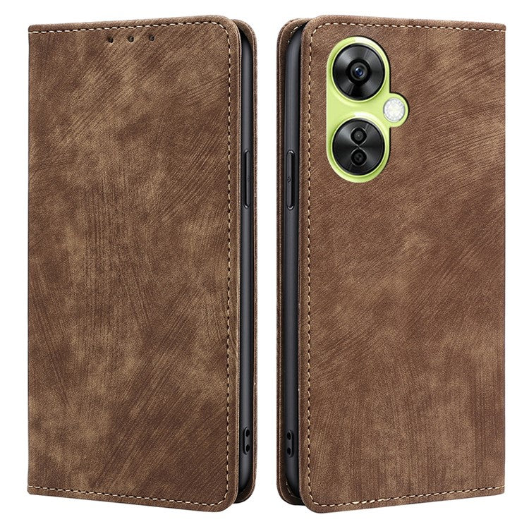 For OnePlus Nord CE 3 Lite 5G / Nord N30 5G RFID Blocking Wallet Case TPU+PU Leather Stand Magnetic Phone Cover - Brown