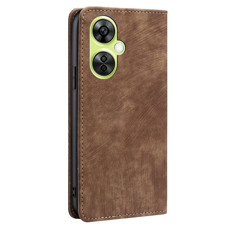 For OnePlus Nord CE 3 Lite 5G / Nord N30 5G RFID Blocking Wallet Case TPU+PU Leather Stand Magnetic Phone Cover - Brown