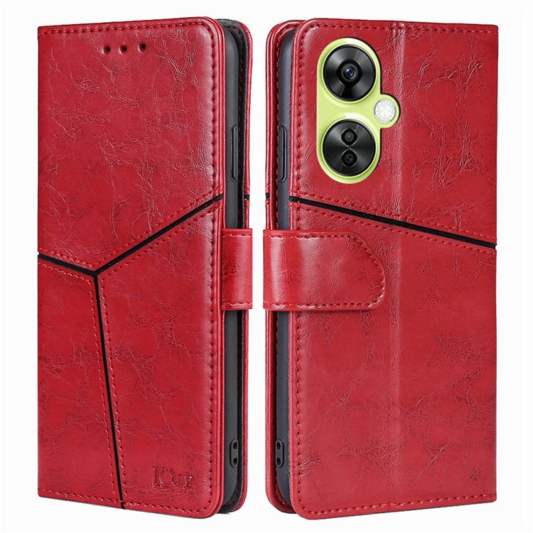 For OnePlus Nord CE 3 Lite 5G / Nord N30 5G PU Leather TPU Interior Protective Case Geometric Splicing Wallet Stand Phone Cover - Red