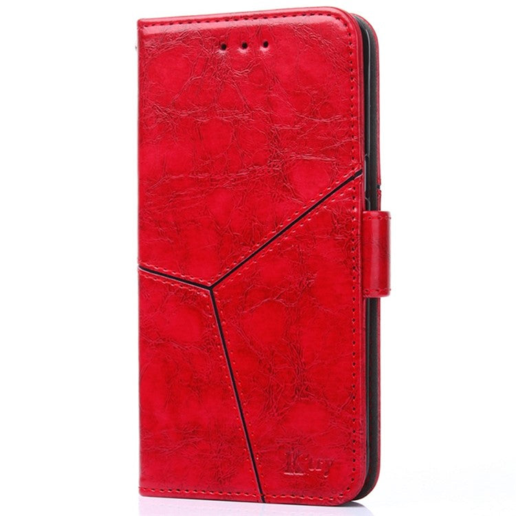 For OnePlus Nord CE 3 Lite 5G / Nord N30 5G PU Leather TPU Interior Protective Case Geometric Splicing Wallet Stand Phone Cover - Red
