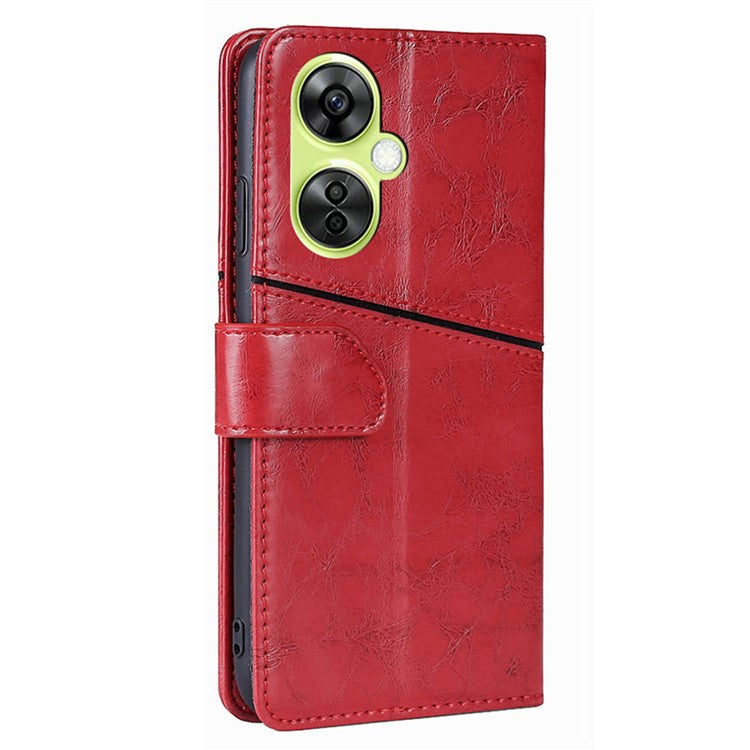 For OnePlus Nord CE 3 Lite 5G / Nord N30 5G PU Leather TPU Interior Protective Case Geometric Splicing Wallet Stand Phone Cover - Red