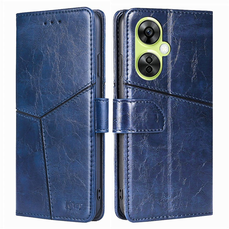 For OnePlus Nord CE 3 Lite 5G / Nord N30 5G PU Leather TPU Interior Protective Case Geometric Splicing Wallet Stand Phone Cover - Blue