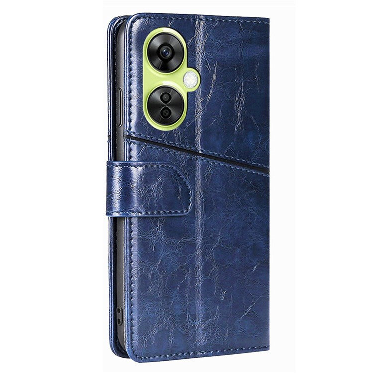 For OnePlus Nord CE 3 Lite 5G / Nord N30 5G PU Leather TPU Interior Protective Case Geometric Splicing Wallet Stand Phone Cover - Blue