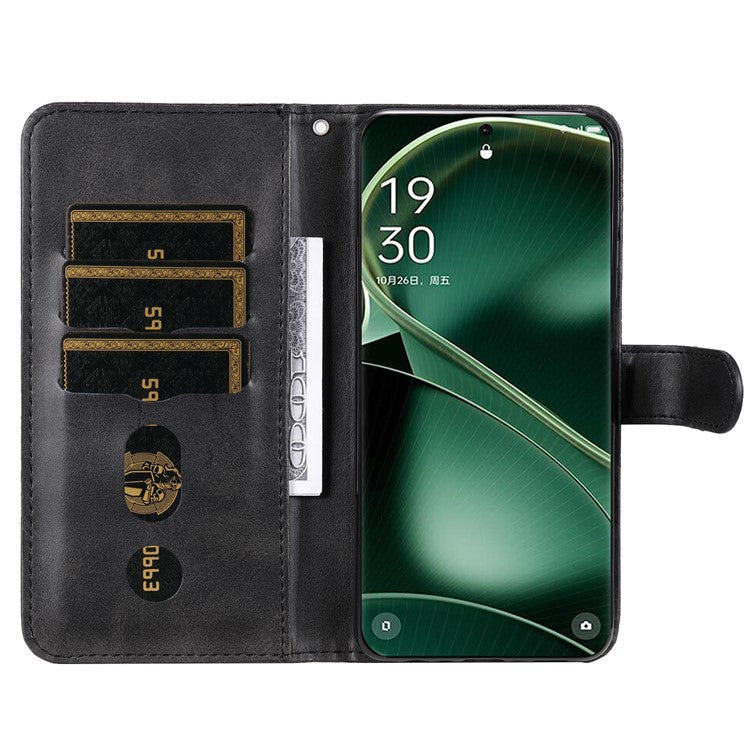 Phone Case for Oppo Find X6 , Calf Texture Zipper Pocket Stand Shell Drop-proof Wallet PU Leather Cover - Black