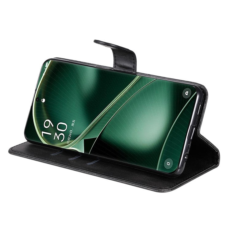 Phone Case for Oppo Find X6 , Calf Texture Zipper Pocket Stand Shell Drop-proof Wallet PU Leather Cover - Black