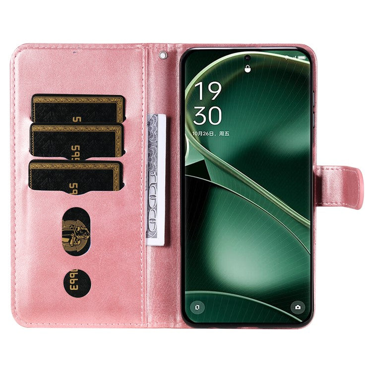 Phone Case for Oppo Find X6 , Calf Texture Zipper Pocket Stand Shell Drop-proof Wallet PU Leather Cover - Pink