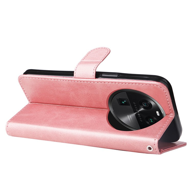 Phone Case for Oppo Find X6 , Calf Texture Zipper Pocket Stand Shell Drop-proof Wallet PU Leather Cover - Pink