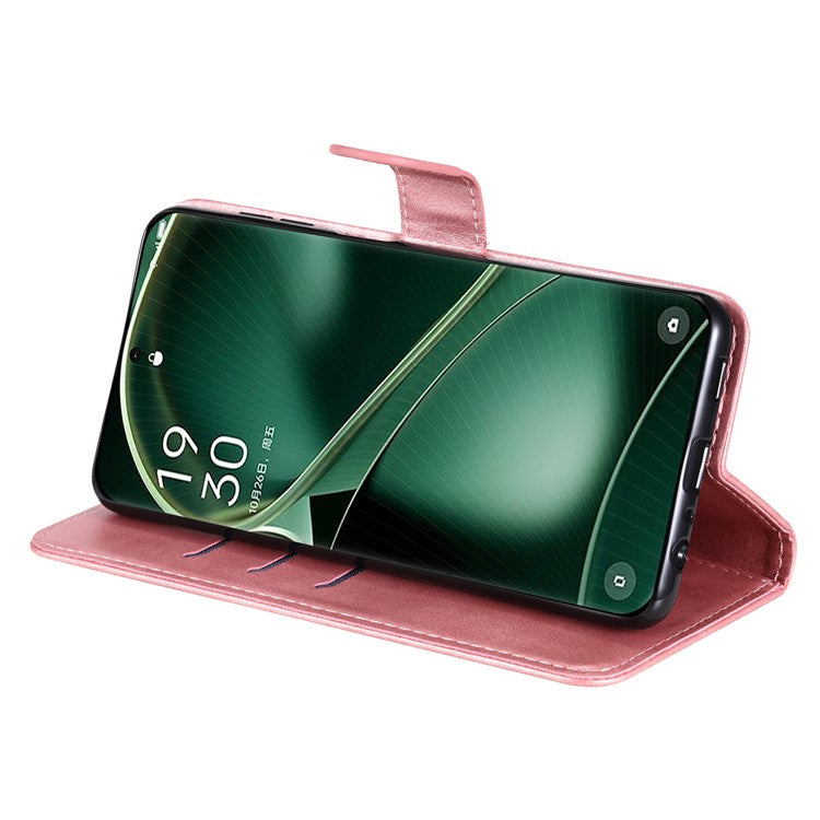 Phone Case for Oppo Find X6 , Calf Texture Zipper Pocket Stand Shell Drop-proof Wallet PU Leather Cover - Pink