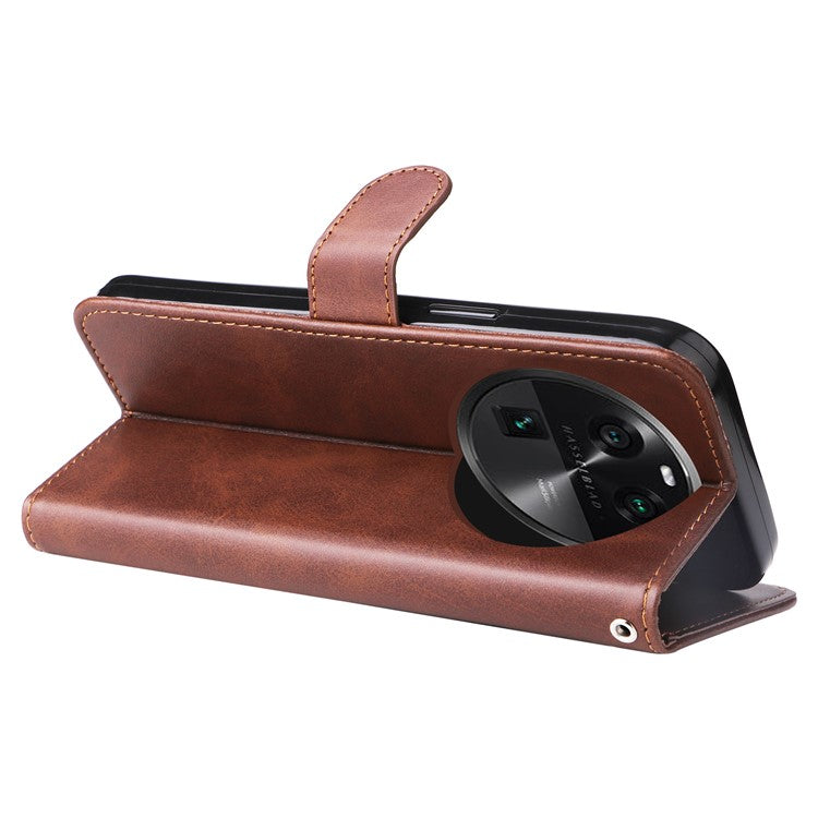 Phone Case for Oppo Find X6 , Calf Texture Zipper Pocket Stand Shell Drop-proof Wallet PU Leather Cover - Black / Brown