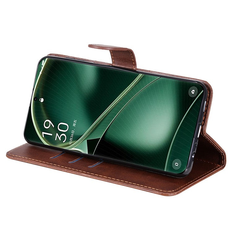 Phone Case for Oppo Find X6 , Calf Texture Zipper Pocket Stand Shell Drop-proof Wallet PU Leather Cover - Black / Brown