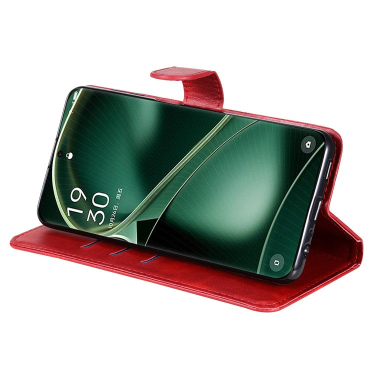 Phone Case for Oppo Find X6 , Calf Texture Zipper Pocket Stand Shell Drop-proof Wallet PU Leather Cover - Red