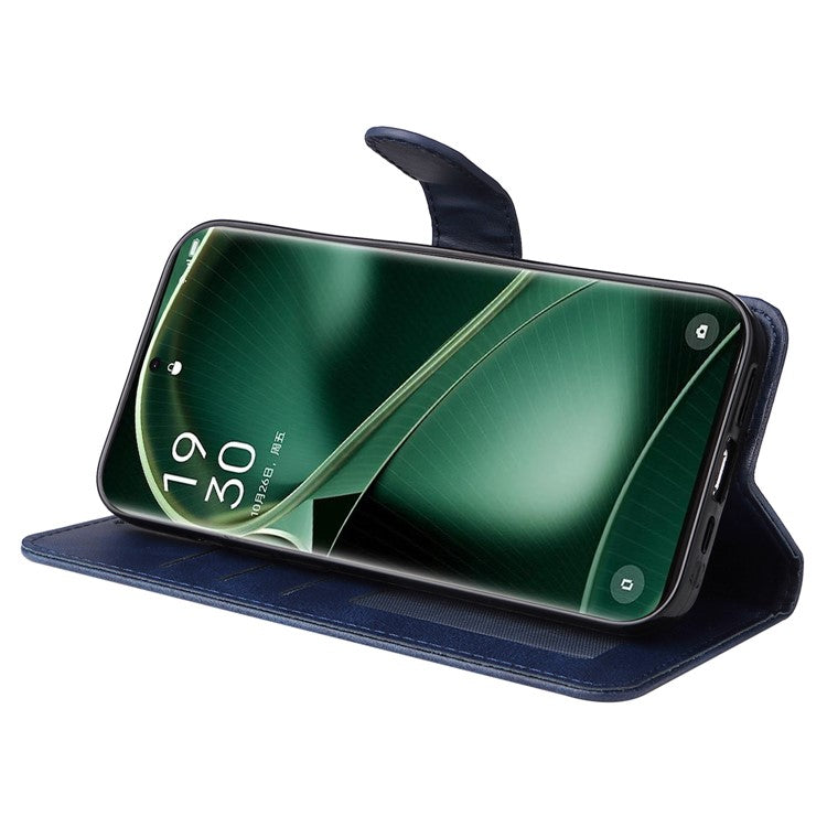 Shockproof Leather Case for Oppo Find X6 Pro Calf Texture Wallet Stand Cell Phone Cover with Strap - Blue