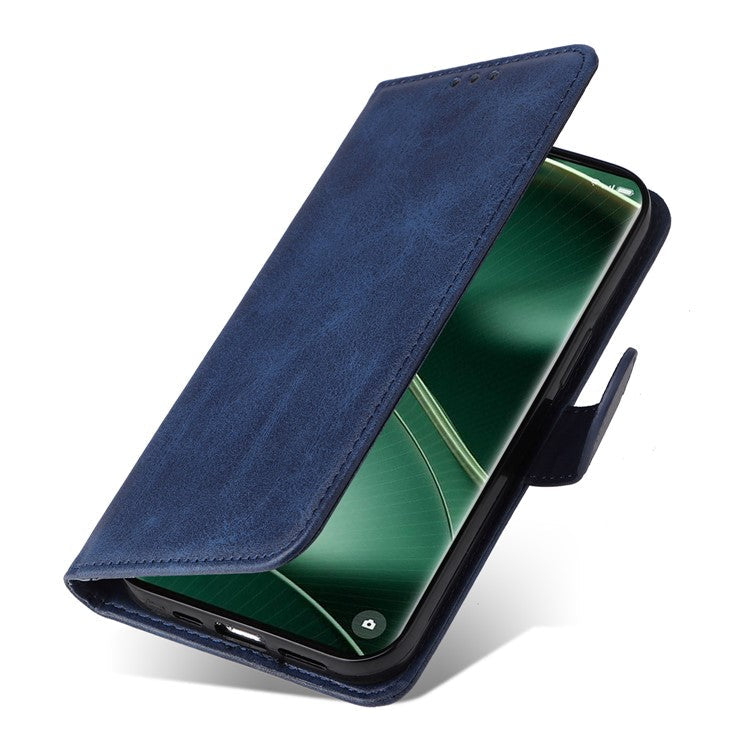 Shockproof Leather Case for Oppo Find X6 Pro Calf Texture Wallet Stand Cell Phone Cover with Strap - Blue