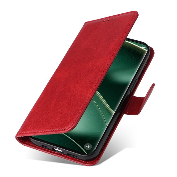Shockproof Leather Case for Oppo Find X6 Pro Calf Texture Wallet Stand Cell Phone Cover with Strap - Red
