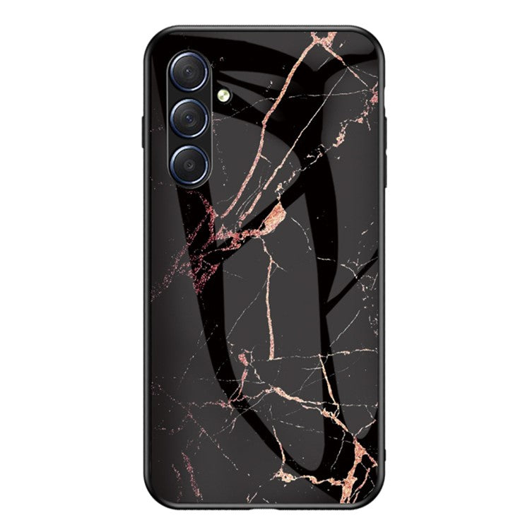 For Samsung Galaxy M54 5G / F54 5G Marble Pattern Phone Case Tempered Glass+PC+TPU Anti-Drop Cover - Gold Black Marble