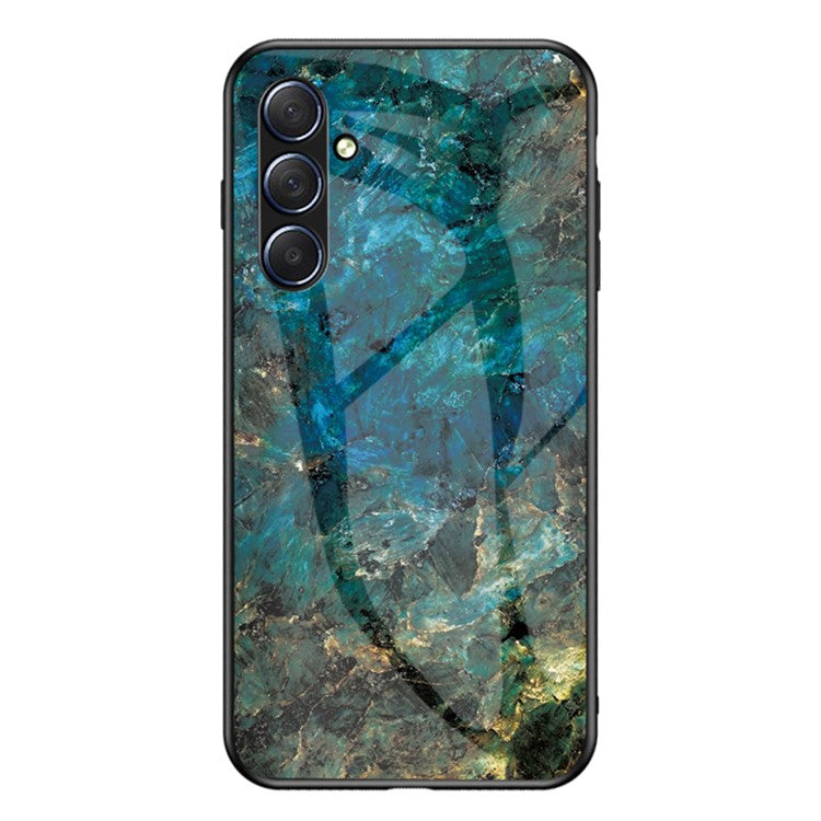 For Samsung Galaxy M54 5G / F54 5G Marble Pattern Phone Case Tempered Glass+PC+TPU Anti-Drop Cover - Emerald Marble