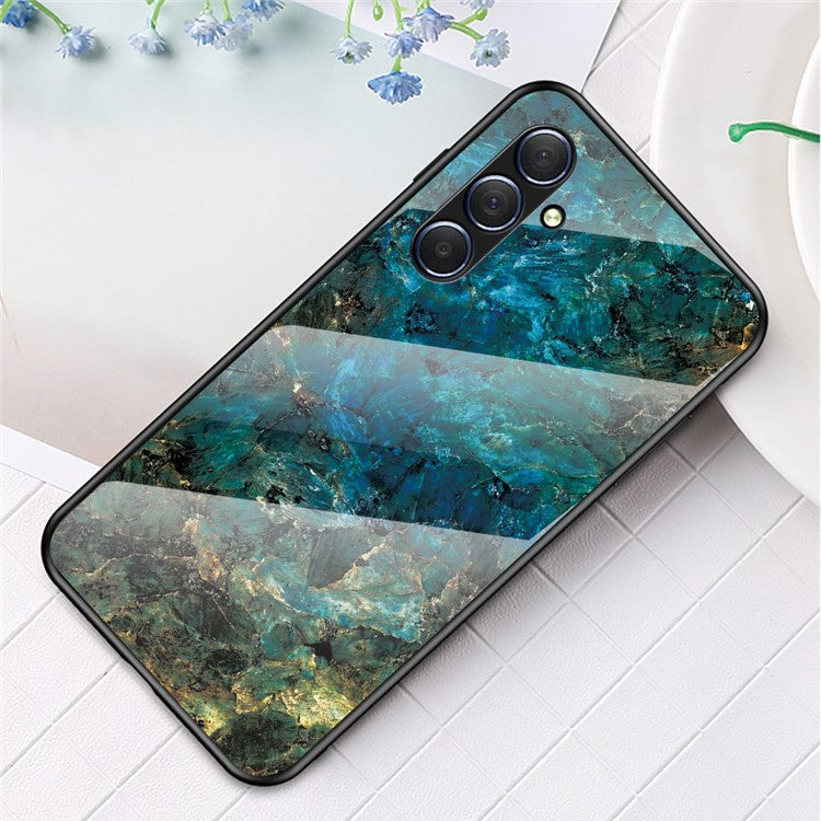 For Samsung Galaxy M54 5G / F54 5G Marble Pattern Phone Case Tempered Glass+PC+TPU Anti-Drop Cover - Emerald Marble