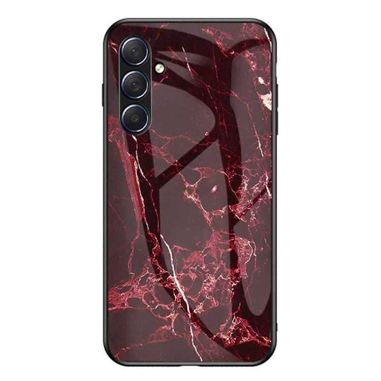 For Samsung Galaxy M54 5G / F54 5G Marble Pattern Phone Case Tempered Glass+PC+TPU Anti-Drop Cover - Blood Red Marble