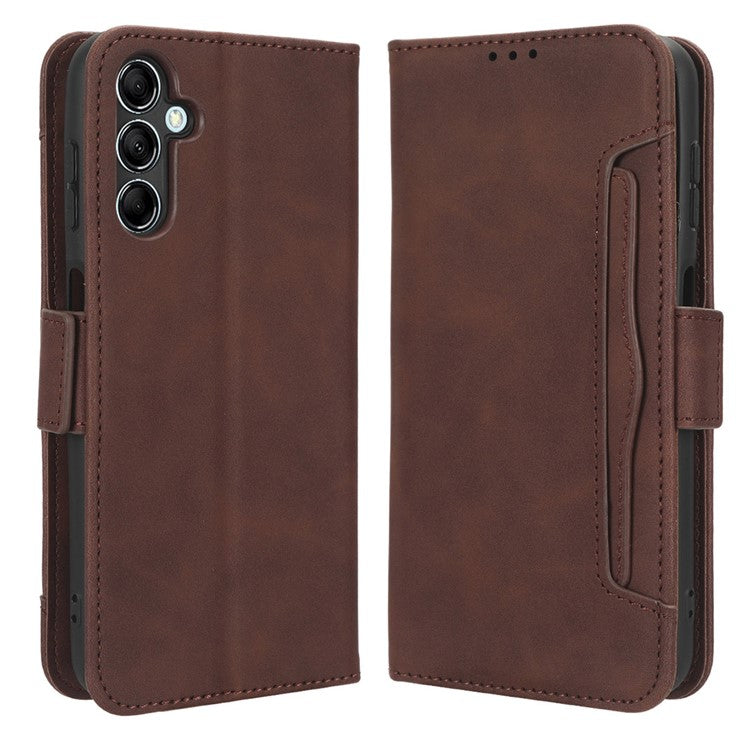 For Samsung Galaxy M54 5G / F54 5G PU Leather Phone Case Multiple Card Slots Wallet Stand Flip Cover - Brown