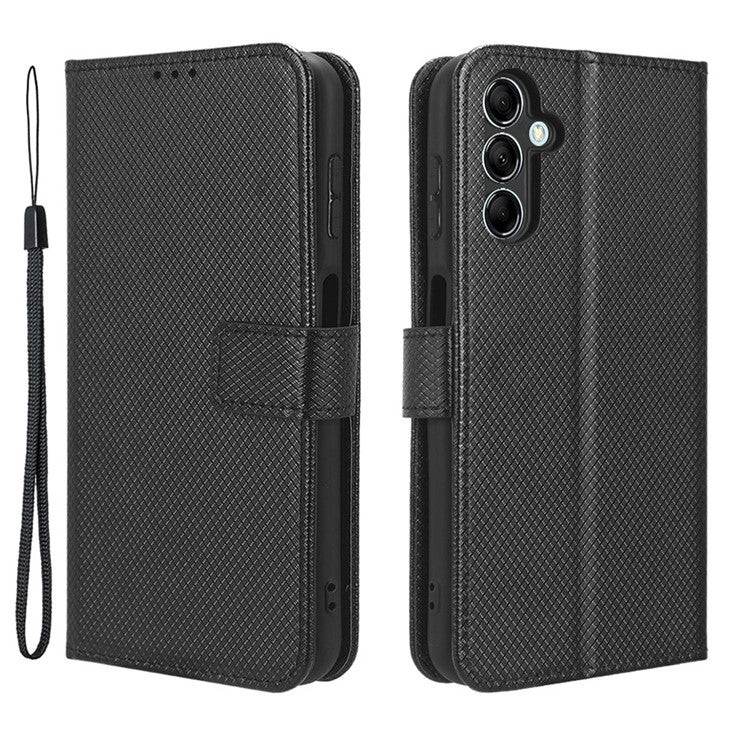 For Samsung Galaxy M54 5G / F54 5G PU Leather Magnetic Flip Case Diamond Texture Wallet Stand Phone Cover - Black