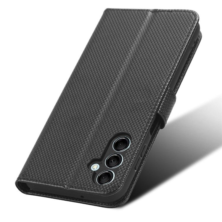 For Samsung Galaxy M54 5G / F54 5G PU Leather Magnetic Flip Case Diamond Texture Wallet Stand Phone Cover - Black