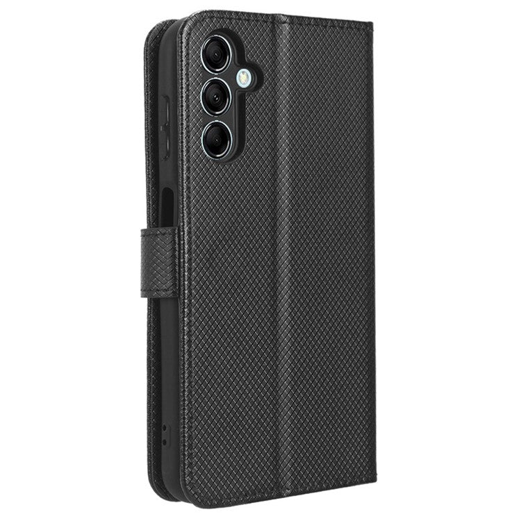 For Samsung Galaxy M54 5G / F54 5G PU Leather Magnetic Flip Case Diamond Texture Wallet Stand Phone Cover - Black