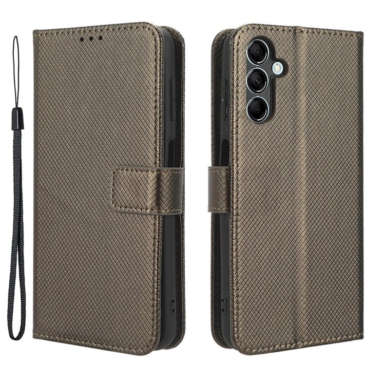 For Samsung Galaxy M54 5G / F54 5G PU Leather Magnetic Flip Case Diamond Texture Wallet Stand Phone Cover - Brown