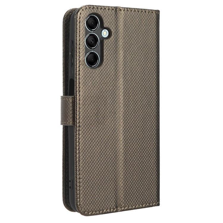 For Samsung Galaxy M54 5G / F54 5G PU Leather Magnetic Flip Case Diamond Texture Wallet Stand Phone Cover - Brown
