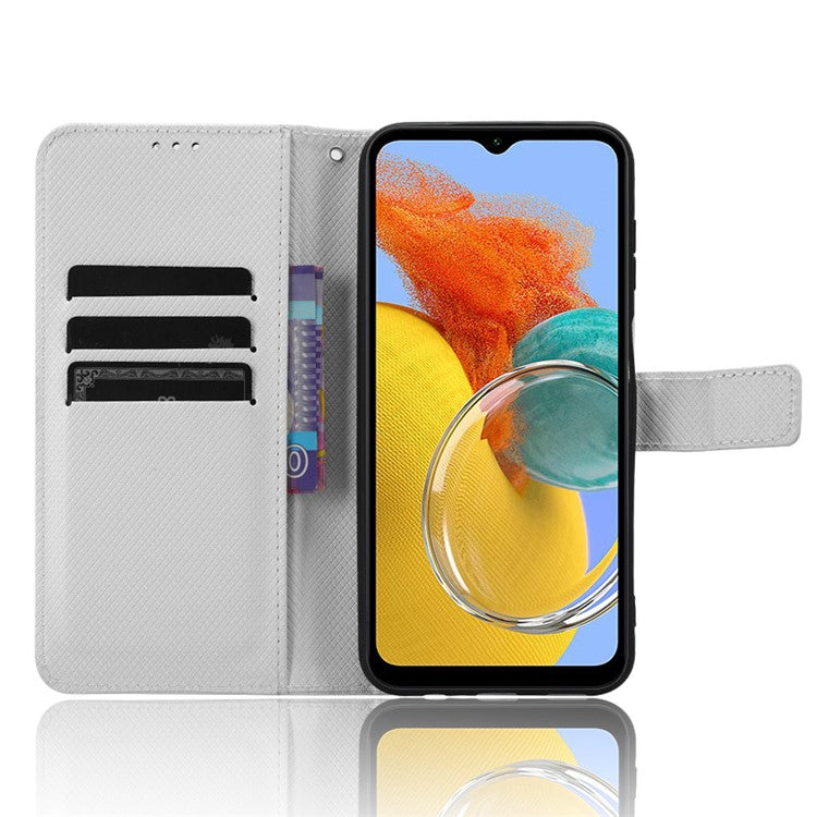For Samsung Galaxy M54 5G / F54 5G PU Leather Magnetic Flip Case Diamond Texture Wallet Stand Phone Cover - White