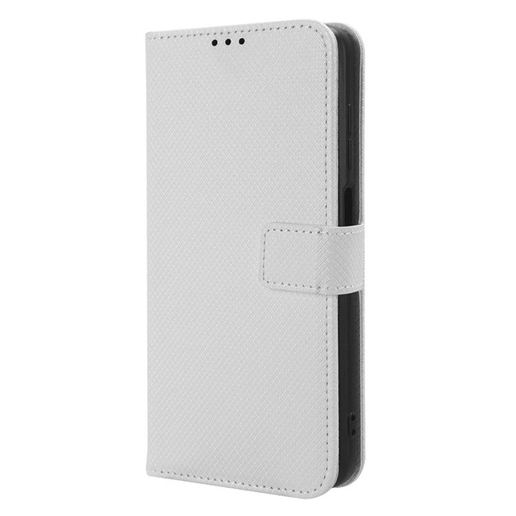 For Samsung Galaxy M54 5G / F54 5G PU Leather Magnetic Flip Case Diamond Texture Wallet Stand Phone Cover - White
