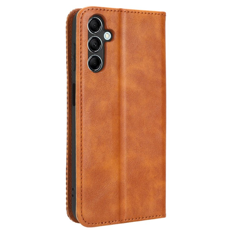 For Samsung Galaxy M54 5G / F54 5G PU Leather Vintage Magnetic Cover Stand Flip Wallet Phone Case - Brown