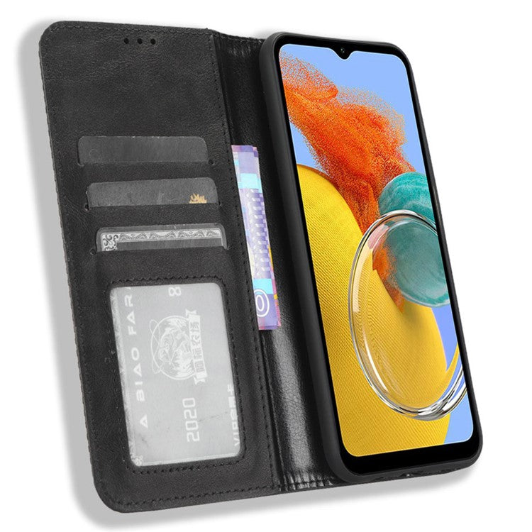 For Samsung Galaxy M54 5G / F54 5G PU Leather Vintage Magnetic Cover Stand Flip Wallet Phone Case - Black
