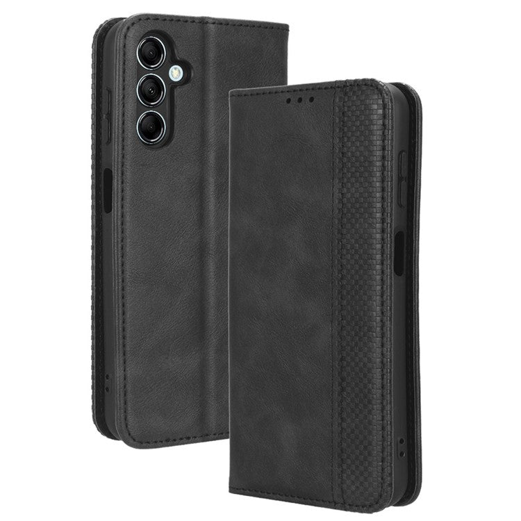 For Samsung Galaxy M54 5G / F54 5G PU Leather Vintage Magnetic Cover Stand Flip Wallet Phone Case - Black