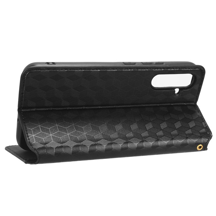 PU Leather Shell for Samsung Galaxy M54 5G / F54 5G Rhombus Imprinted Wallet Phone Case Flip Stand Cover - Black