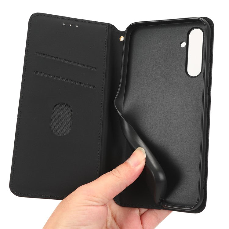 PU Leather Shell for Samsung Galaxy M54 5G / F54 5G Rhombus Imprinted Wallet Phone Case Flip Stand Cover - Black