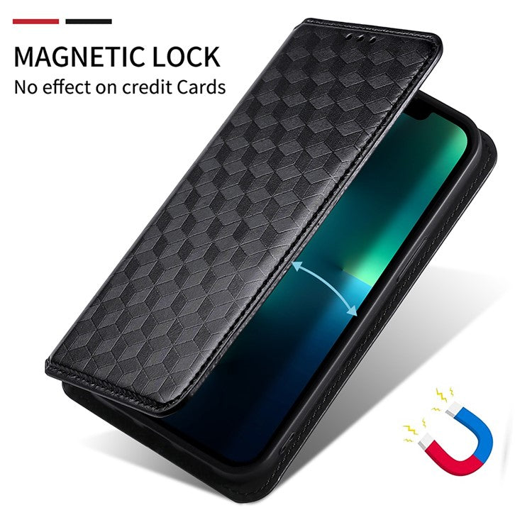 PU Leather Shell for Samsung Galaxy M54 5G / F54 5G Rhombus Imprinted Wallet Phone Case Flip Stand Cover - Black