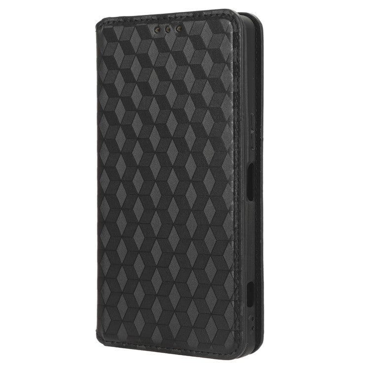 PU Leather Shell for Samsung Galaxy M54 5G / F54 5G Rhombus Imprinted Wallet Phone Case Flip Stand Cover - Black