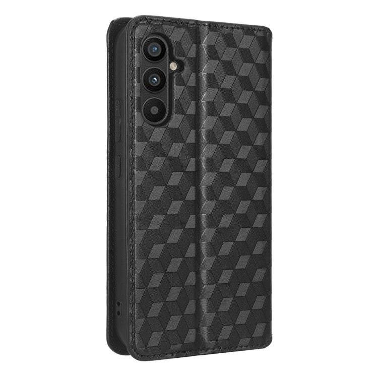 PU Leather Shell for Samsung Galaxy M54 5G / F54 5G Rhombus Imprinted Wallet Phone Case Flip Stand Cover - Black