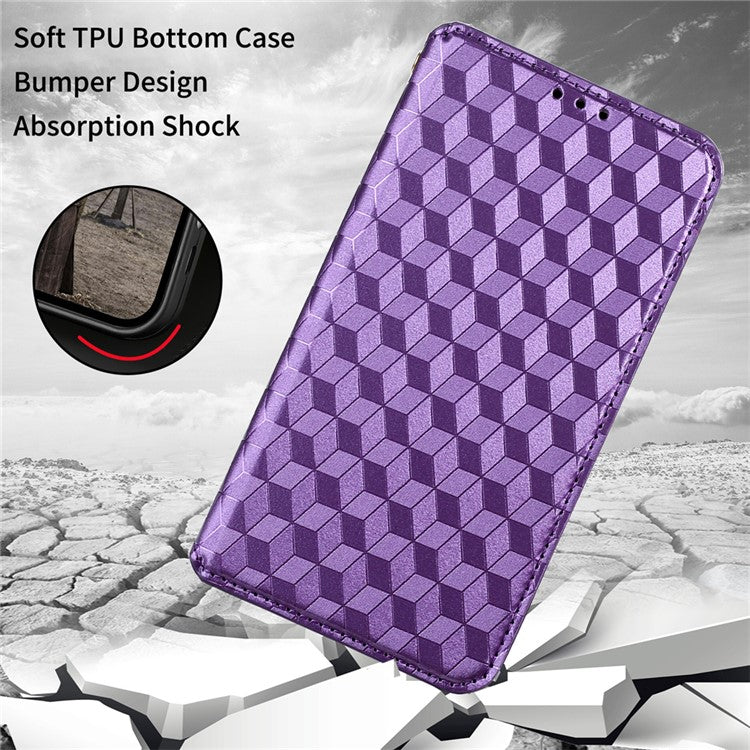 PU Leather Shell for Samsung Galaxy M54 5G / F54 5G Rhombus Imprinted Wallet Phone Case Flip Stand Cover - Purple