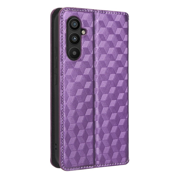PU Leather Shell for Samsung Galaxy M54 5G / F54 5G Rhombus Imprinted Wallet Phone Case Flip Stand Cover - Purple